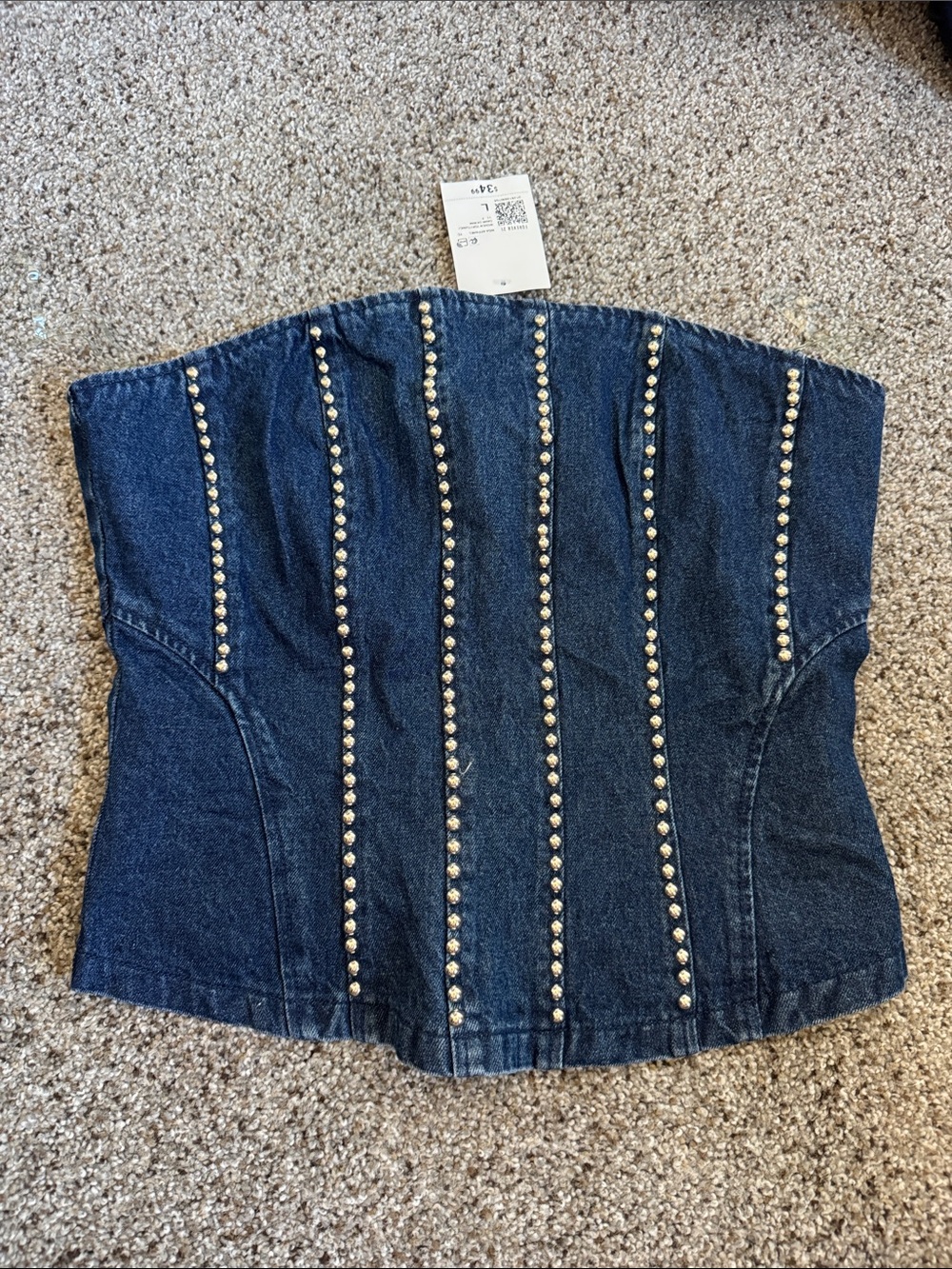 Denim Strapless Studded Corset Top